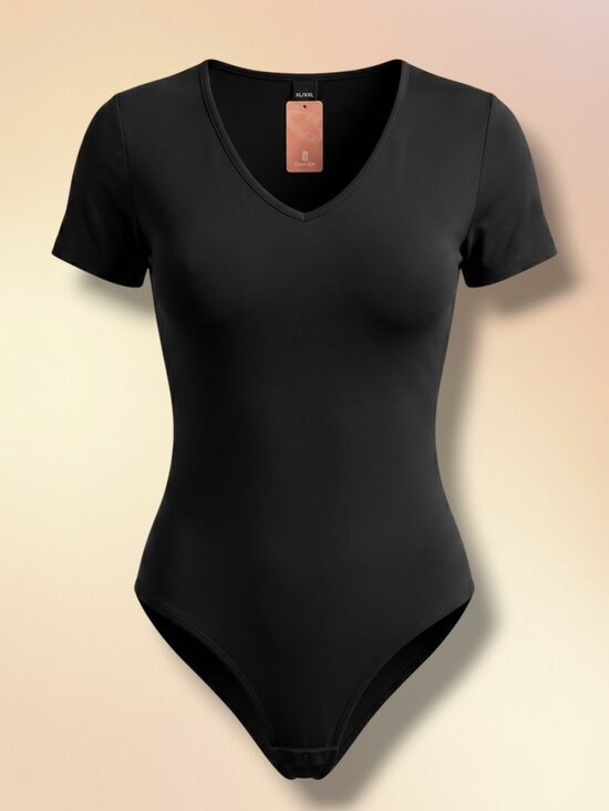Feelingirl Other - FeelinGirl Black V-Neck Short Sleeve Tummy Smoothing Bodysuit XL/XXL